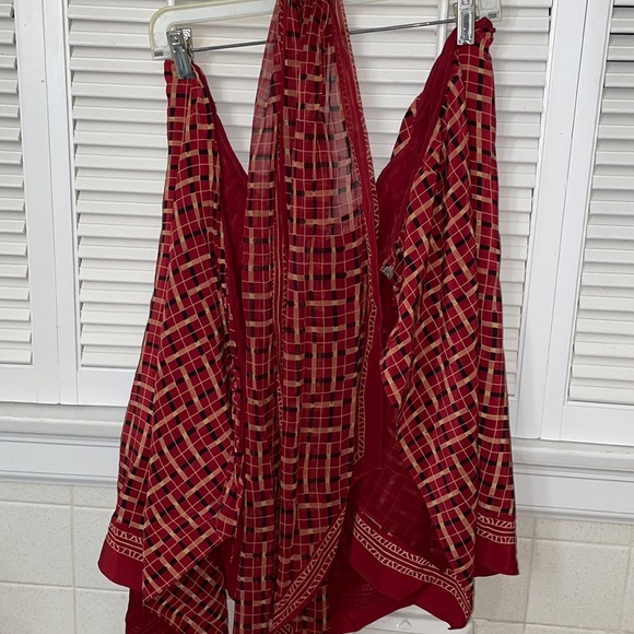 Anne Klein vintage 100 silk skirt tie clip resort spring african 90s - Picture 3 of 5